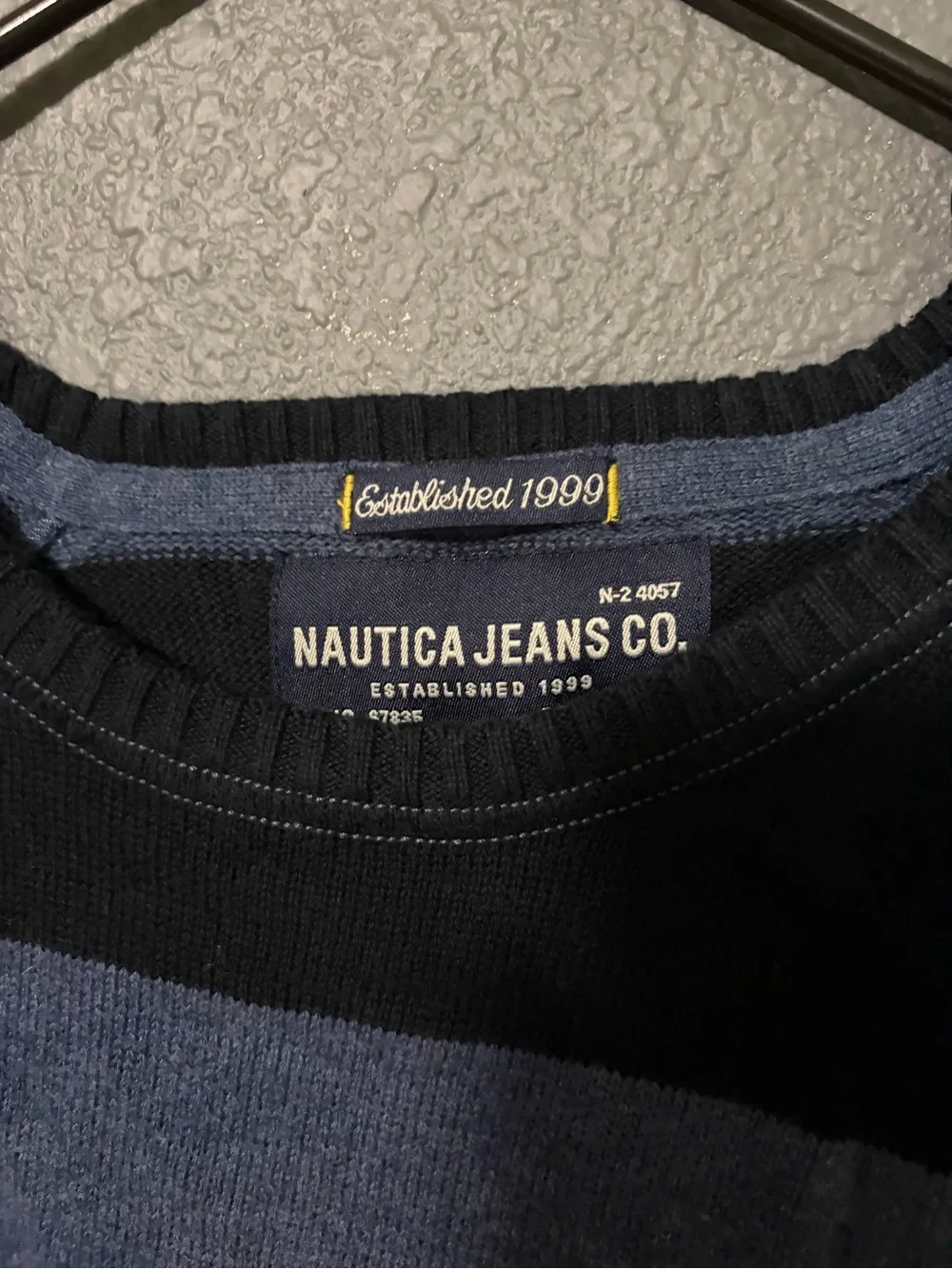Nautica Men's Wide-Stripe Crewneck Sweater in Blue and Black